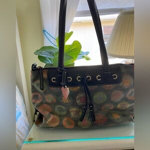 Dooney & Bourke Black and Multicolor Circle Tote